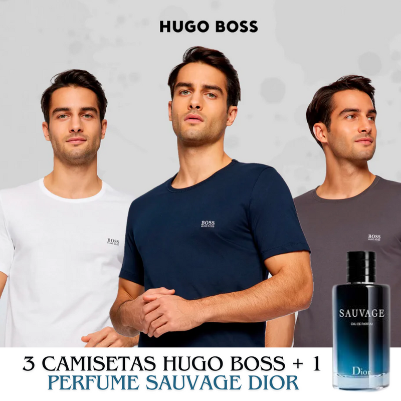 KIT PREMIUM: 3 CAMISETAS HUGO BOSS + 1 PERFUME SAUVAGE DIOR | CIERRE DE LA TIENDA - CONTRA ENTREGA ENVÍO GRATIS